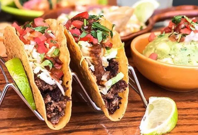 Vegan Impossible Super Tacos with Vegan Beans, Rice and Salsa