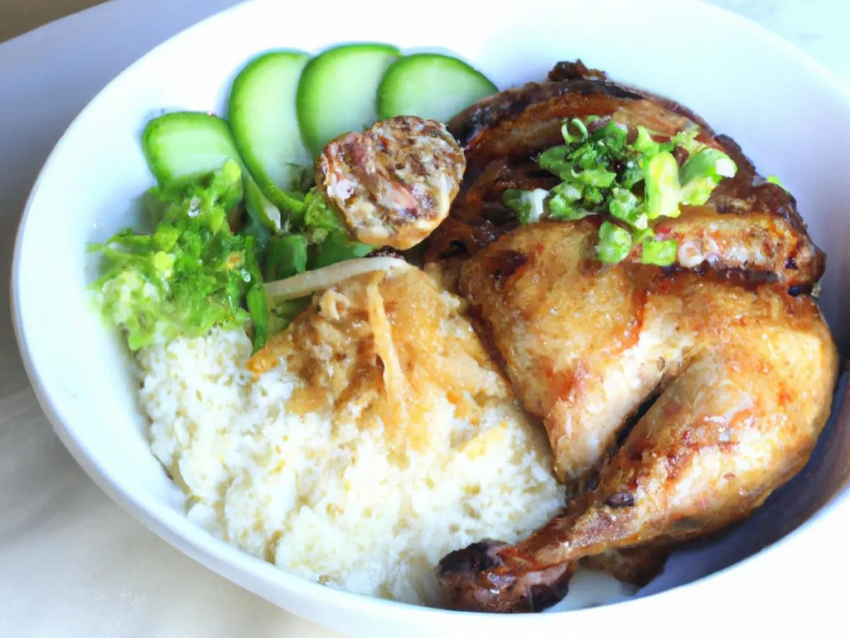 Large Grilled Chicken over White Rice with Cucumber, Sweet Onion, Cabbage, Cilantro, Pickled Ginger and Garlic Crisps (PICK UP on 7th Floor) Large Grilled Chicken over White Rice with Cucumber, Sweet Onion, Cabbage, Cilantro, Pickled Ginger and Garlic Crisps (PICK UP on 7th Floor)