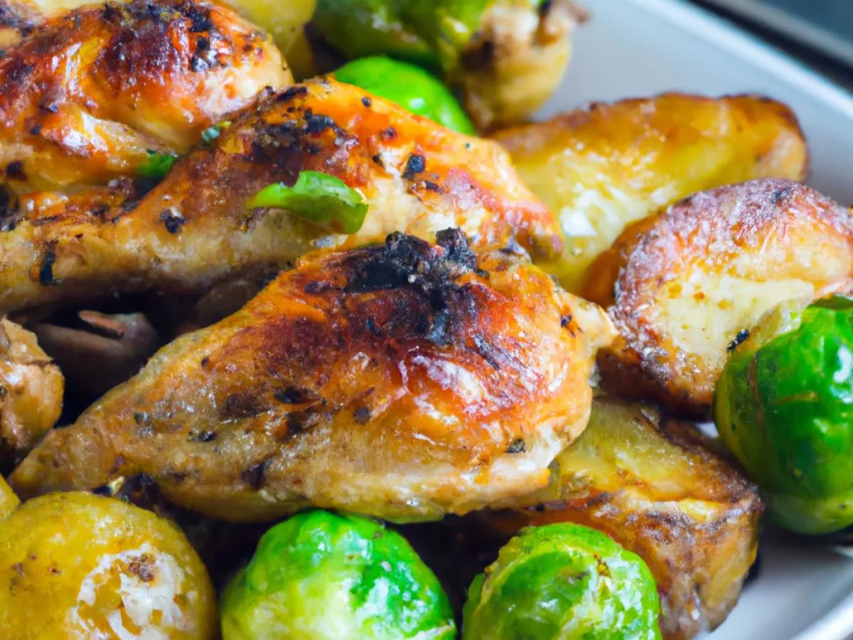Herb Grill Chicken with Herb Roasted Fingerling Potatoes and Brussels Sprouts Herb Grill Chicken with Herb Roasted Fingerling Potatoes and Brussels Sprouts