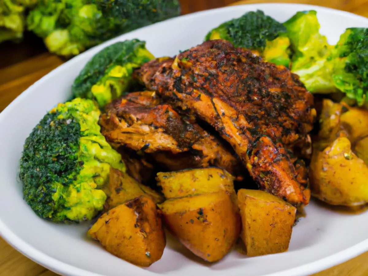 Island Jerk Chicken with Herb Roasted Fingerling Potatoes and Broccoli Island Jerk Chicken with Herb Roasted Fingerling Potatoes and Broccoli