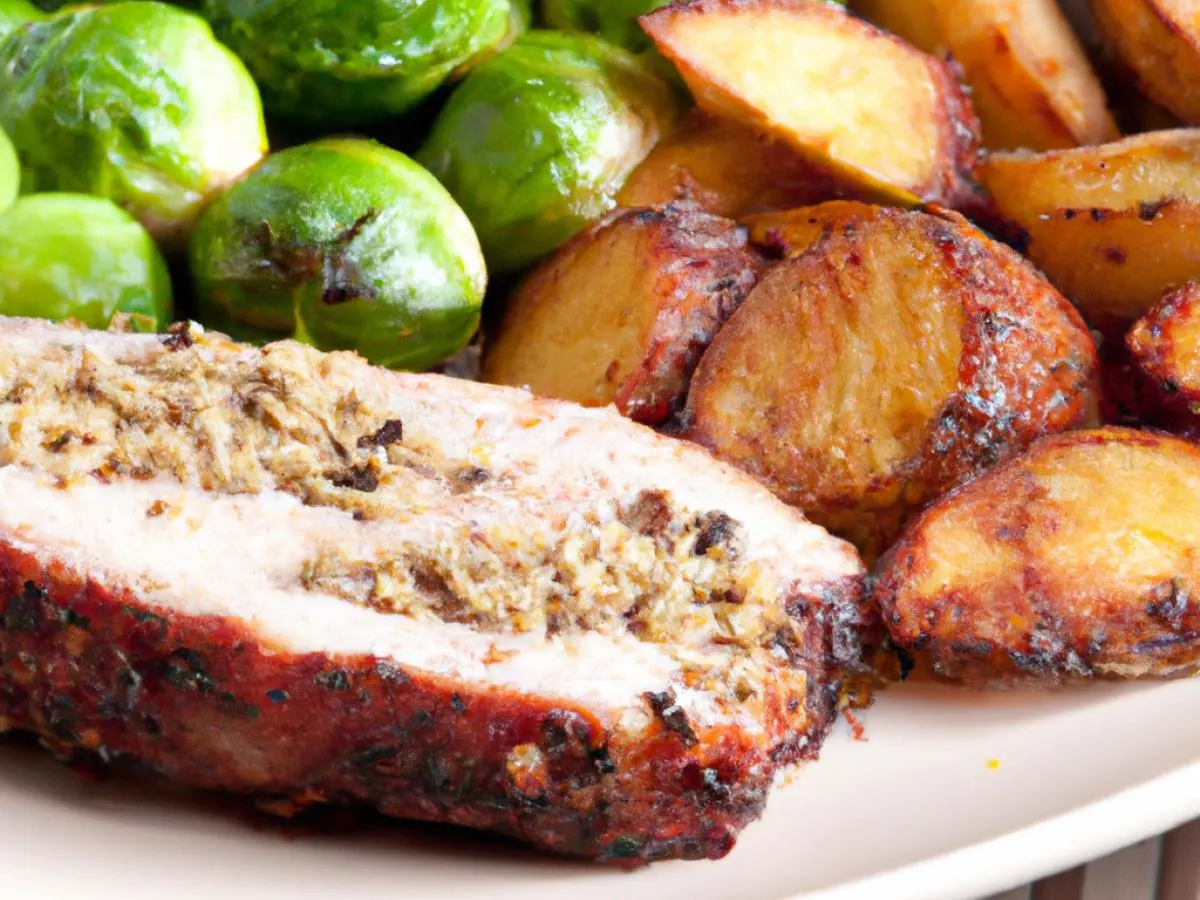 Ginger Crusted Pork with Herb Roasted Fingerling Potatoes and Brussels Sprouts Ginger Crusted Pork with Herb Roasted Fingerling Potatoes and Brussels Sprouts