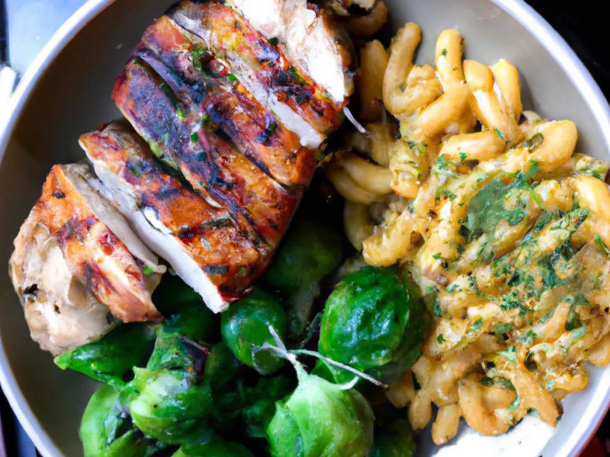 Herb Grill Chicken with Mac & Cheese and Brussels Sprouts Herb Grill Chicken with Mac & Cheese and Brussels Sprouts