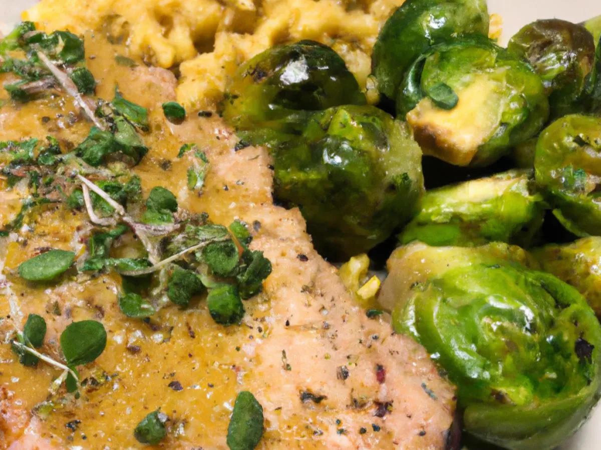 Ginger Crusted Pork with Mac & Cheese and Brussels Sprouts Ginger Crusted Pork with Mac & Cheese and Brussels Sprouts