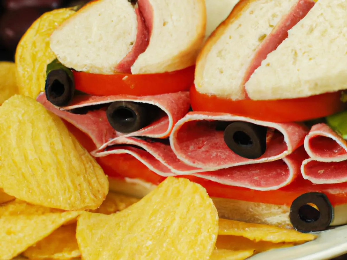 Italian Meat Sandwich and Potato Chips Italian Meat Sandwich and Potato Chips