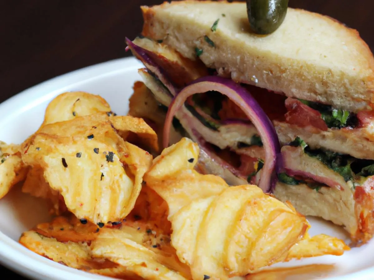 RT Veggie Sandwich and Potato Chips RT Veggie Sandwich and Potato Chips