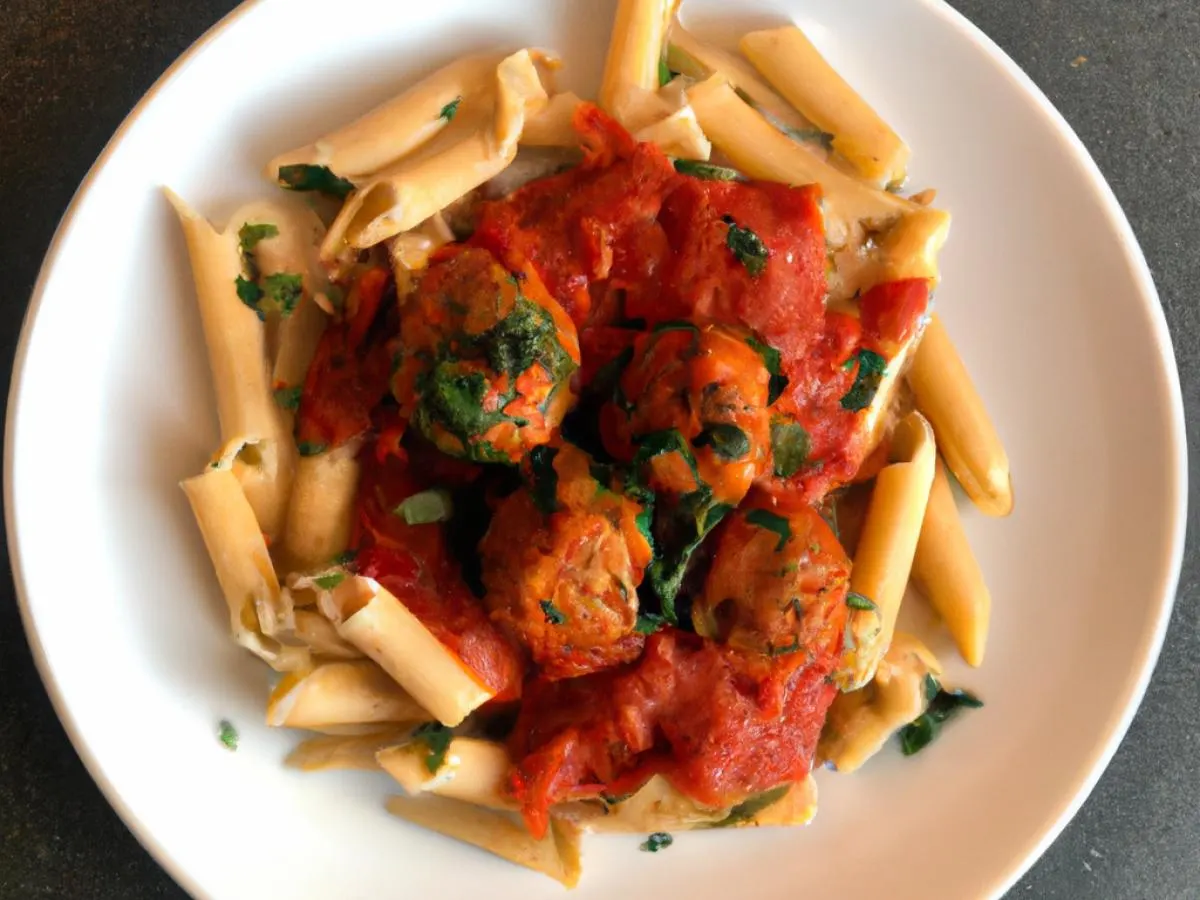 Meatless Italian Meatballs and Penne Tossed Pomodoro Sauce Meatless Italian Meatballs and Penne Tossed Pomodoro Sauce
