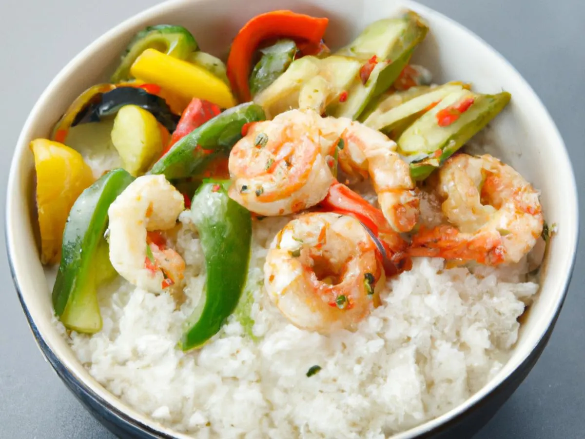 Assorted Vegetable Prawns with White Rice