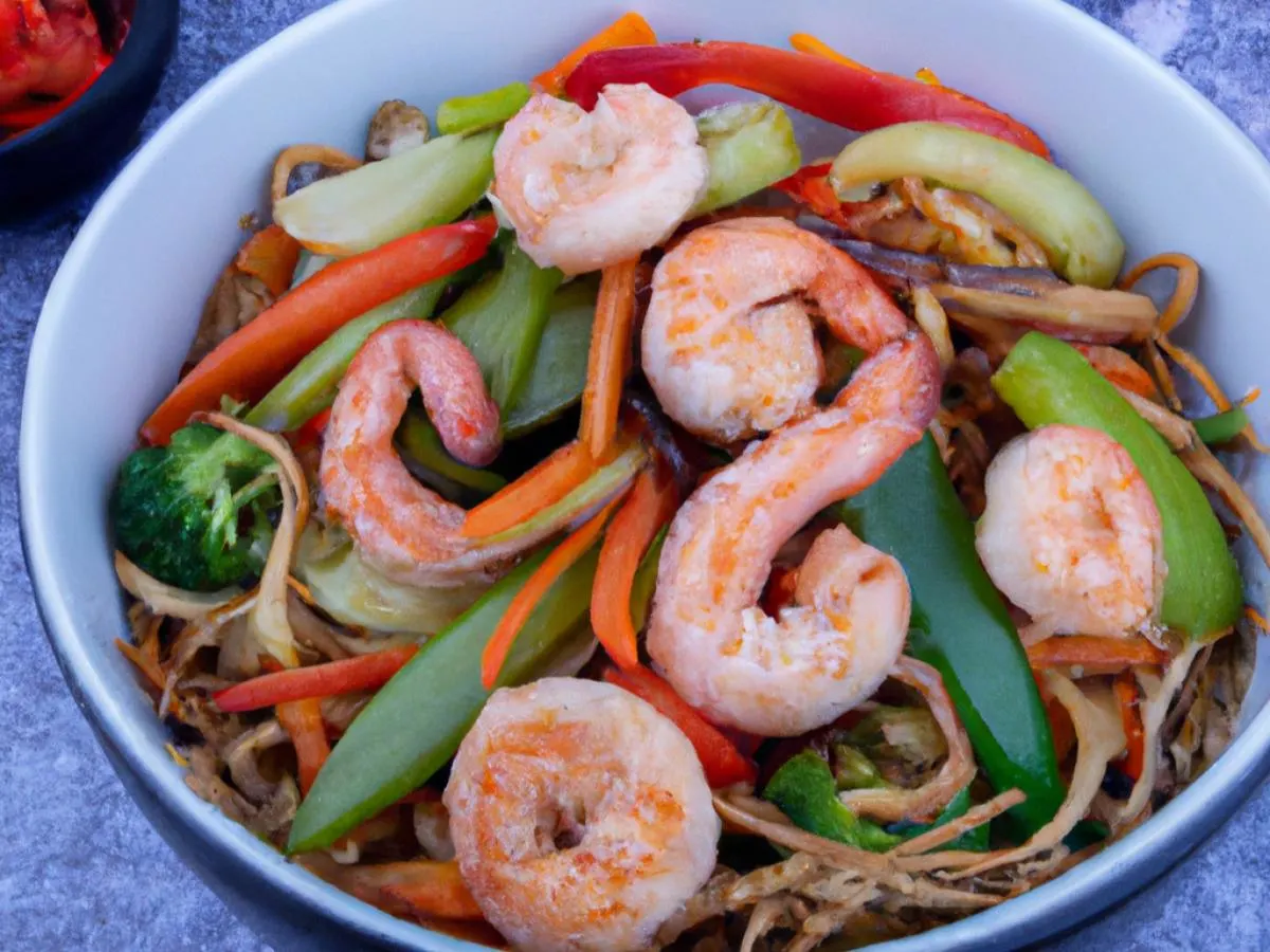 Assorted Vegetable Prawns with Vegetable Chow Mein
