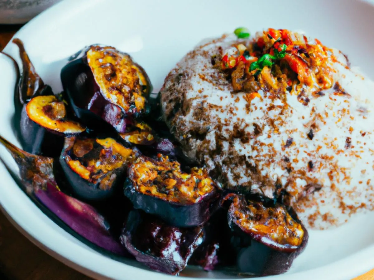 Eggplant in Spicy Garlic Sauce with Vegetable Fried Rice