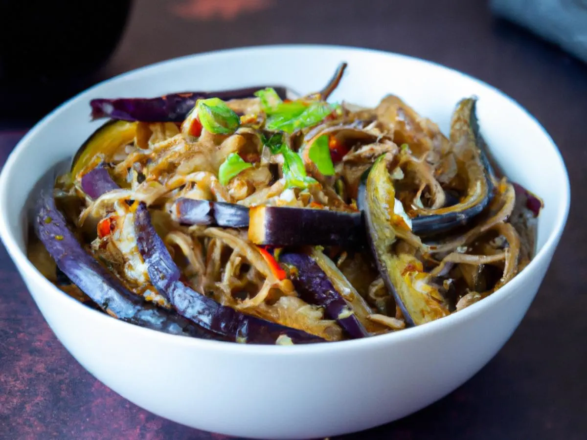 Eggplant in Spicy Garlic Sauce with Vegetable Chow Mein