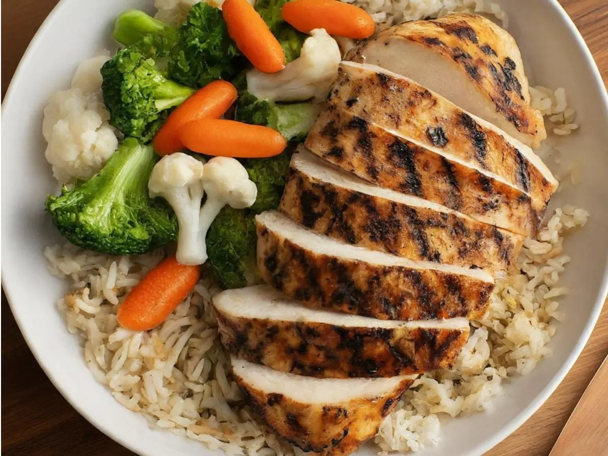 Grilled Chicken with Rice, and Veggie Box Grilled Chicken with Rice, and Veggie Box