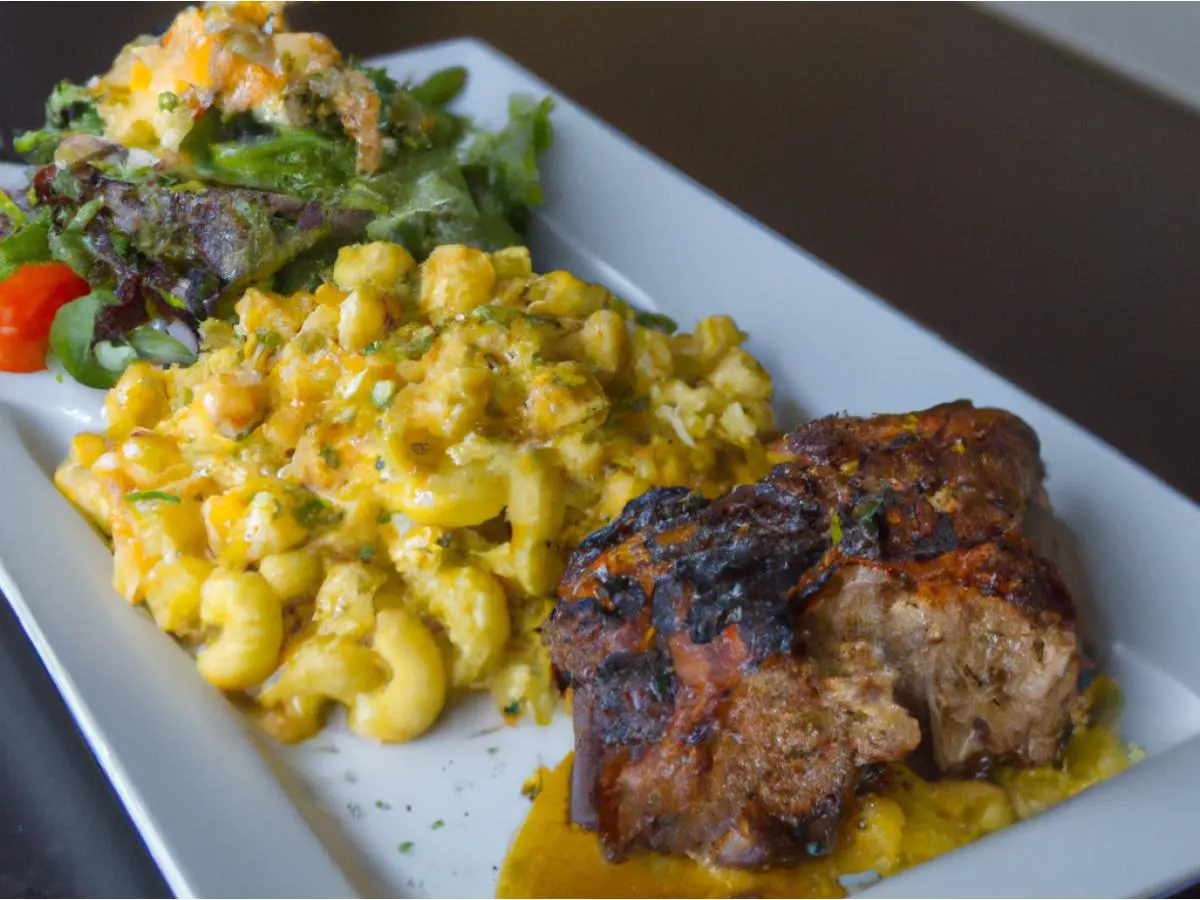 Jerk Pork, Mac & Cheese and Garden Salad Jerk Pork, Mac & Cheese and Garden Salad