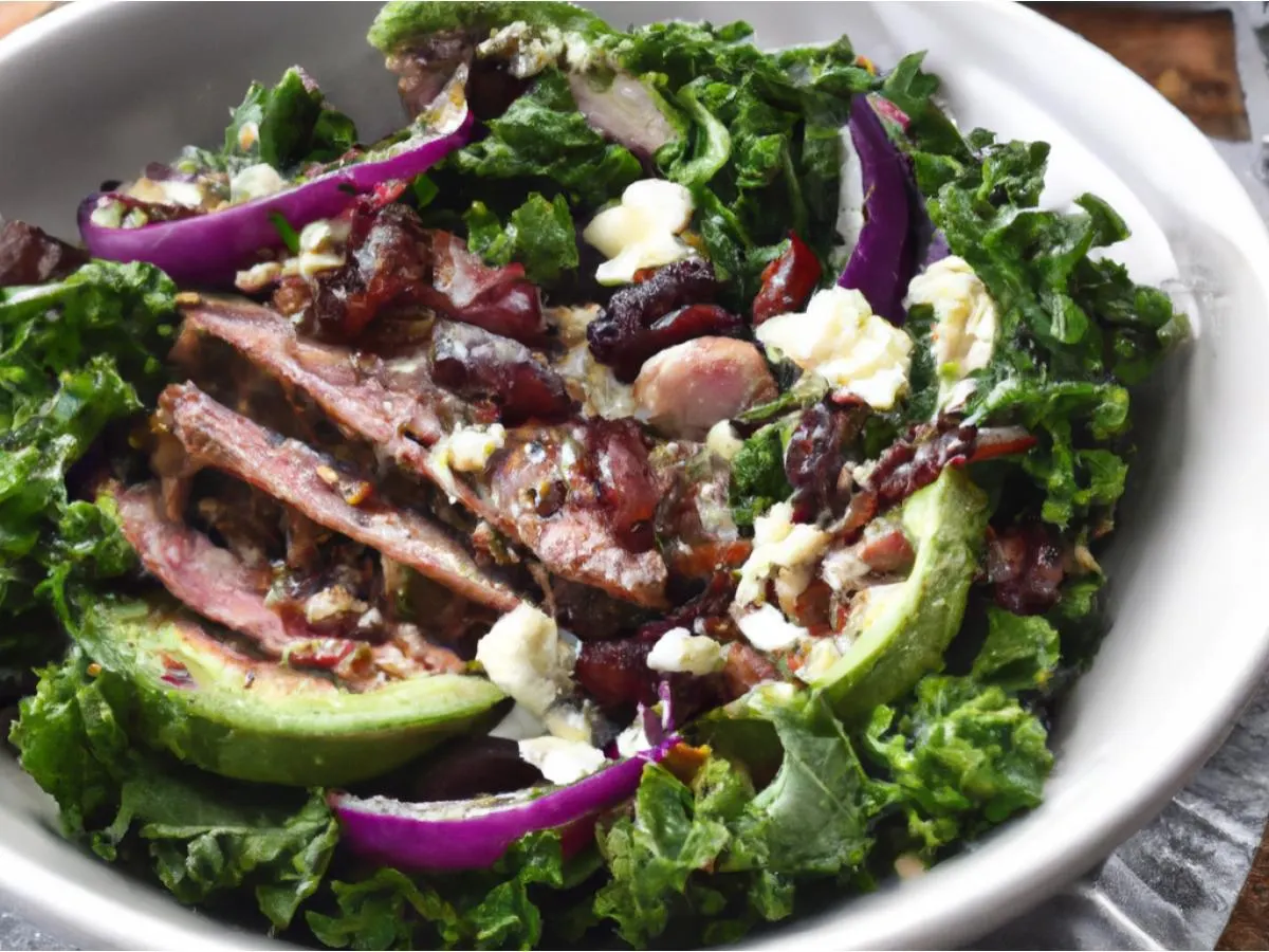 Kale Salad Bowl with Flat Iron Steak and Balsamic Vinaigrette