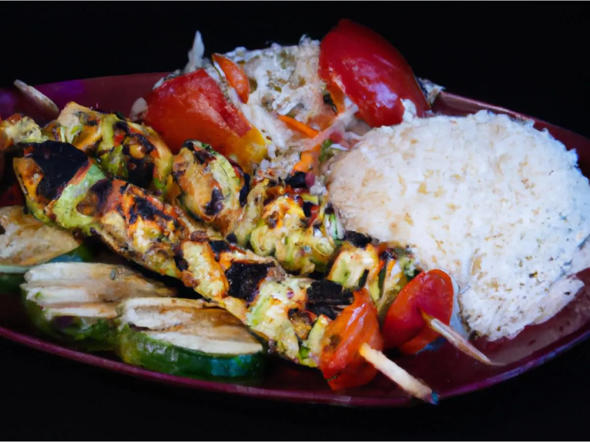Chicken Kabob, Grilled Veggies and Basmati Rice Plate