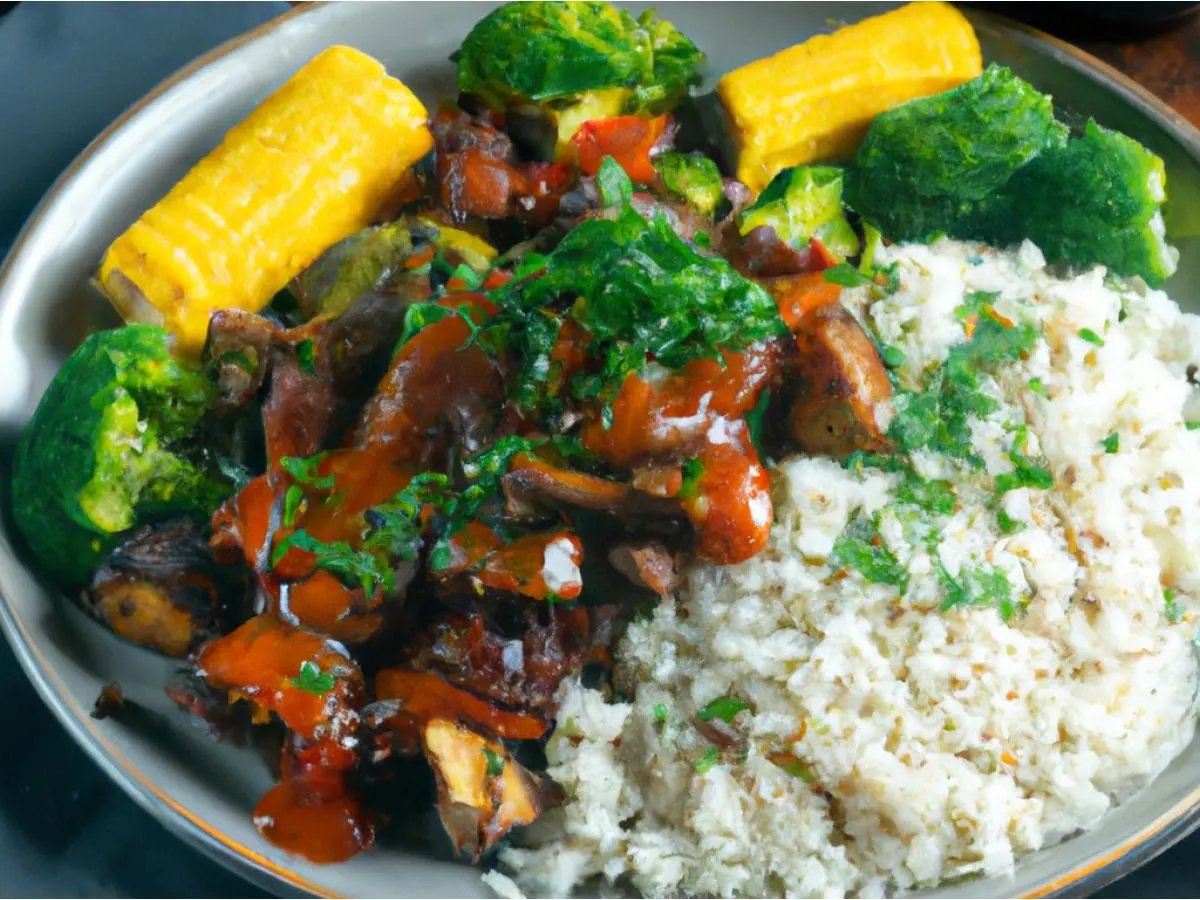 El Vegano Rojo with Andean Rice and Herb Roasted Veggies El Vegano Rojo with Andean Rice and Herb Roasted Veggies