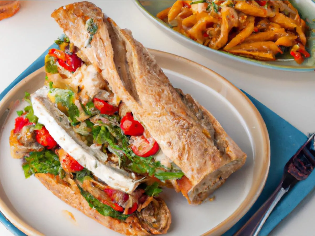 Fresh Turkey Sandwich with Penne Mozzarella Sun-Dried Tomato Pasta Salad Fresh Turkey Sandwich with Penne Mozzarella Sun-Dried Tomato Pasta Salad