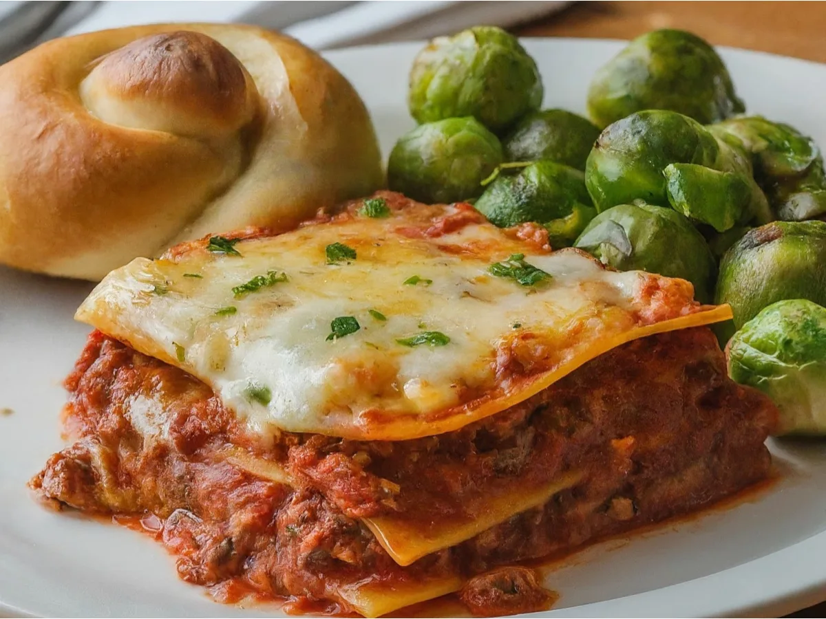 Lasagna Al Forno With Brussels Sprouts and a Garlic Knot Lasagna Al Forno With Brussels Sprouts and a Garlic Knot