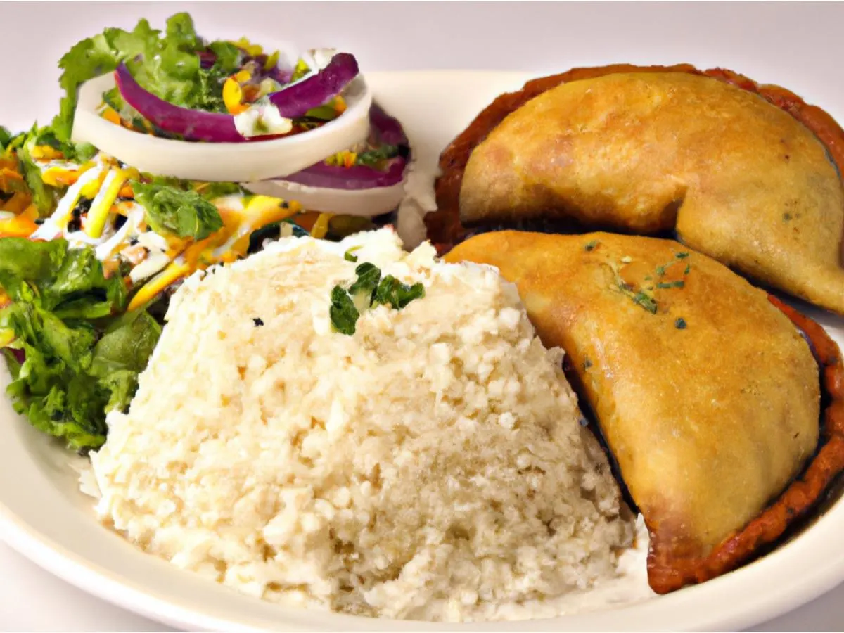 Vegetable Empanadas with White Rice and Beans and a Side Salad [21oz]