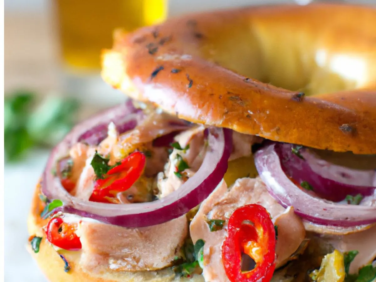 Gluten Free Bagel Kharcho Tuna Salad Sandwich with Side Salad and Orange Gluten Free Bagel Kharcho Tuna Salad Sandwich with Side Salad and Orange