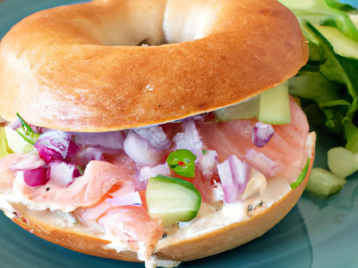 Plain Bagel Smoked Sockeye Salmon Salad Sandwich with Side Salad and Couscous Salad Plain Bagel Smoked Sockeye Salmon Salad Sandwich with Side Salad and Couscous Salad