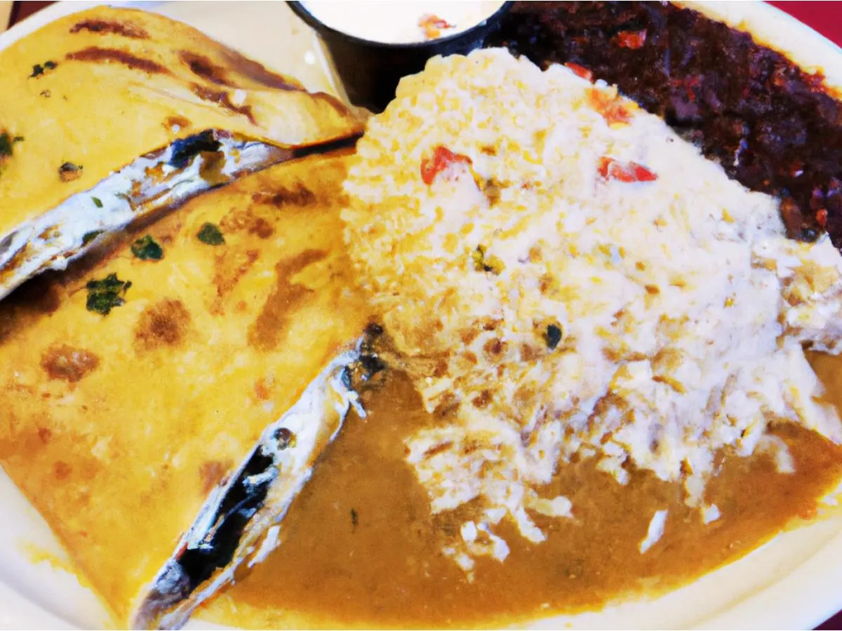 Boxed Chile Relleno Quesadilla With Rice and Beans