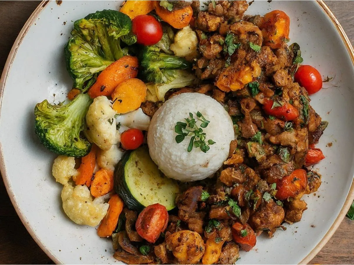 Vegan Explosion with Andean Rice and Herb Roasted Veggies Vegan Explosion with Andean Rice and Herb Roasted Veggies