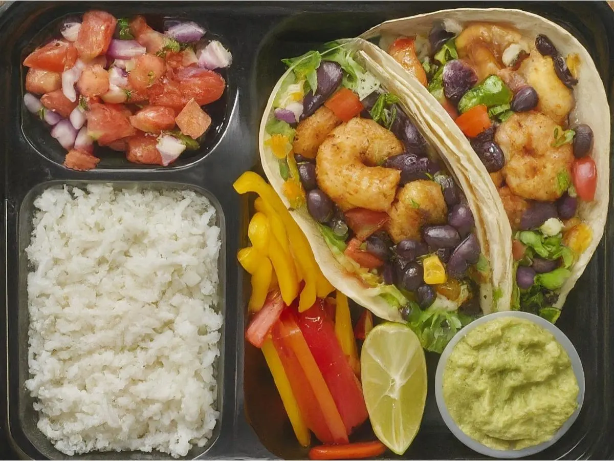 Dual Protein - Veggies and Shrimp Tacos (flour) Dual Protein - Veggies and Shrimp Tacos (flour)