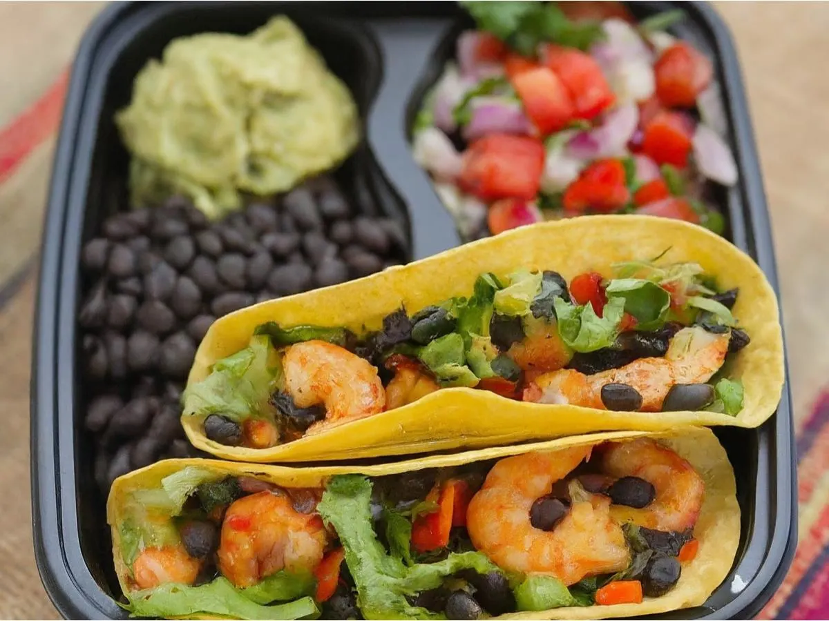 Dual Protein - Veggies and Shrimp Corn Tacos & Poblano rice Dual Protein - Veggies and Shrimp Corn Tacos & Poblano rice