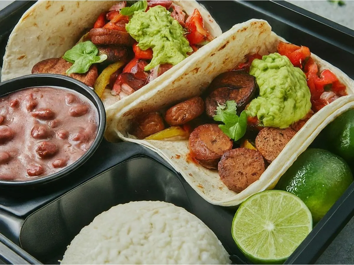 Dual Protein - Vegan Sausage and Roasted Veggies Tacos & White Rice Dual Protein - Vegan Sausage and Roasted Veggies Tacos & White Rice