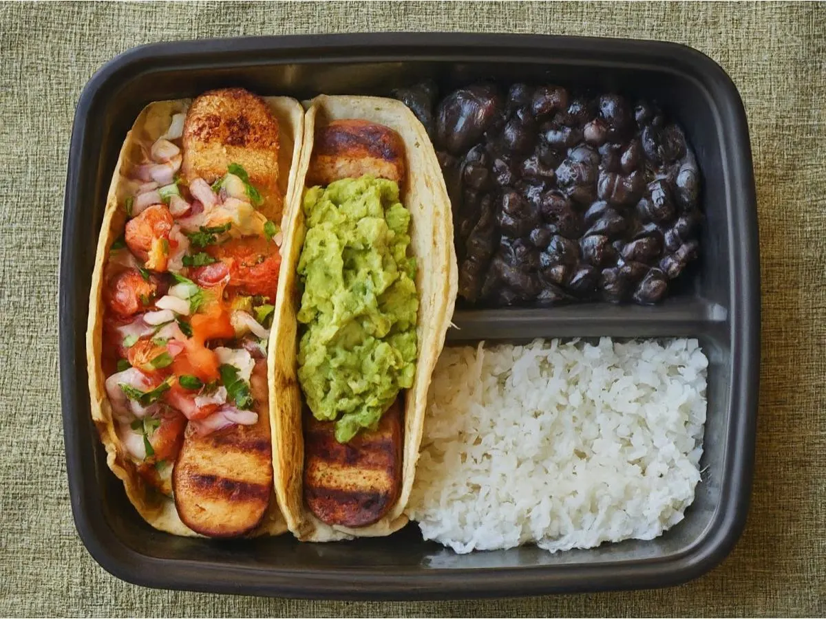 Dual Protein - Veggie Sausage and Grilled Tofu Tacos w/rice & black beans Dual Protein - Veggie Sausage and Grilled Tofu Tacos w/rice & black beans