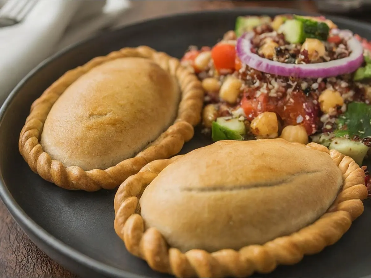 Two Vegan Champinones Empanadas with Mediterranean Quinoa & Kale Salad Two Vegan Champinones Empanadas with Mediterranean Quinoa & Kale Salad