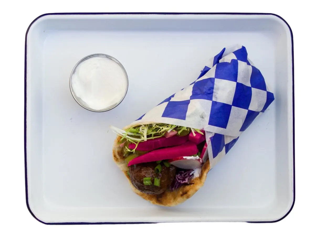 Angus Beef Keftedes Pita Wrap With Side Salad Angus Beef Keftedes Pita Wrap With Side Salad