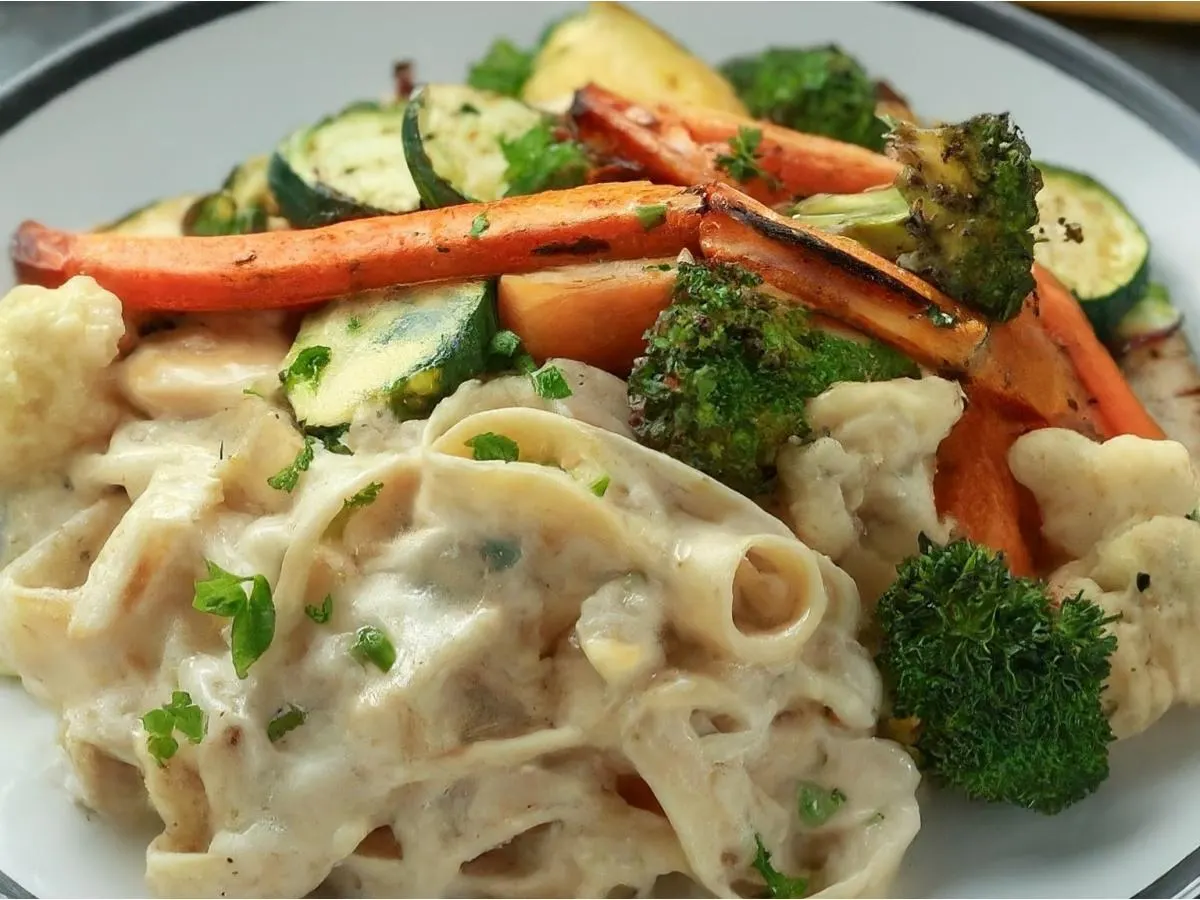 Chicken Fettuccine Alfredo with Sautéed Garlic Broccoli Chicken Fettuccine Alfredo with Sautéed Garlic Broccoli