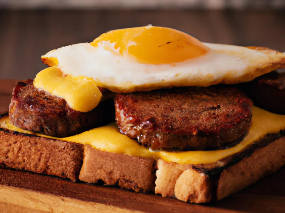 NY Style Egg Sandwich on Sliced Artisanal Bread w/ Pork Sausage Patty NY Style Egg Sandwich on Sliced Artisanal Bread w/ Pork Sausage Patty