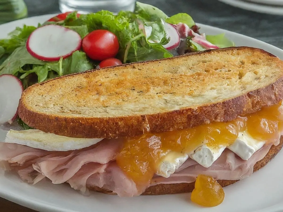 Black Forest Ham & Brie Sandwich with Creative Mixed Greens Salad Black Forest Ham & Brie Sandwich with Creative Mixed Greens Salad