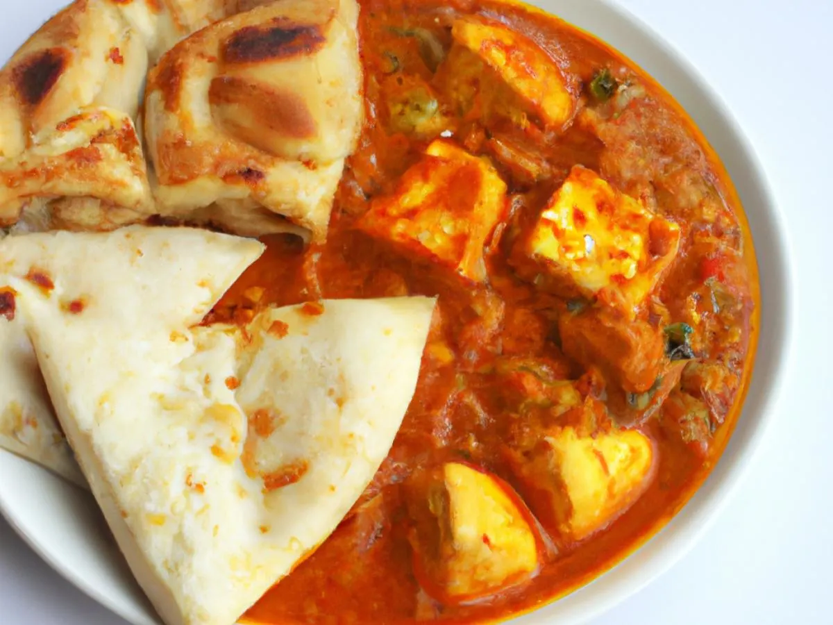 Butter Paneer Masala with Plain Naan and Vegan Samosa Butter Paneer Masala with Plain Naan and Vegan Samosa
