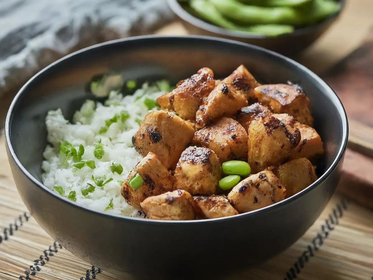 Chicken Yakitori With Rice and Edamame