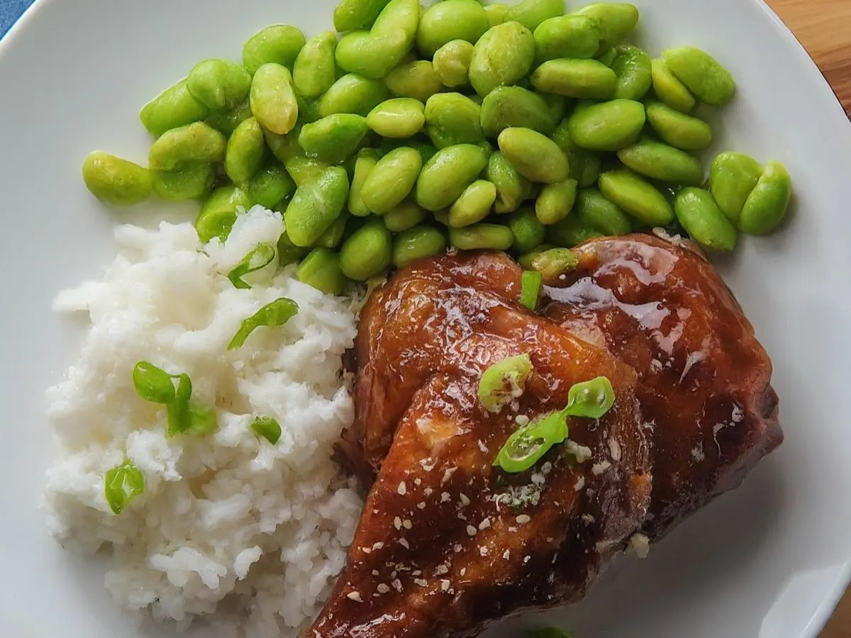 Butter Shoyu Chicken With Rice and Edamame
