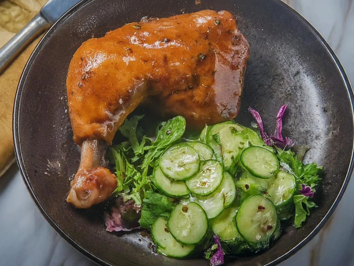 Light Carb Butter Shoyu Chicken With Marinated Cucumber Salad and Mixed Greens