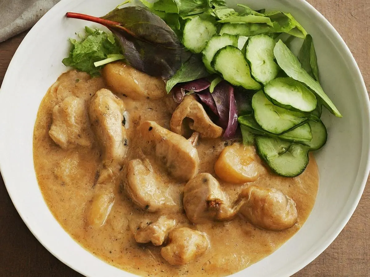 Light Carb Japanese Cream Chicken Stew With Marinated Cucumber Salad and Mixed Greens