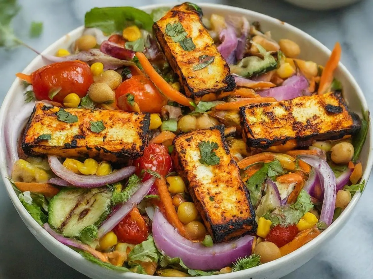 Tandoori Paneer Entree Salads with Mint Chutney Yogurt Dressing Tandoori Paneer Entree Salads with Mint Chutney Yogurt Dressing