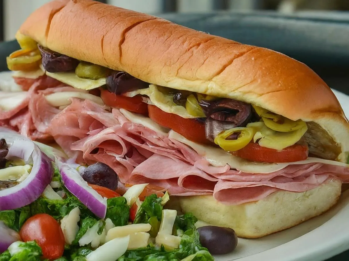 Italian Sub Sandwich with Antipasto Salad Italian Sub Sandwich with Antipasto Salad