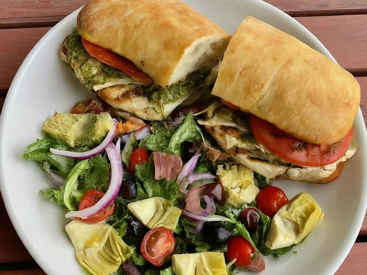 Grilled Chicken Pesto Sandwich with Antipasto Salad Grilled Chicken Pesto Sandwich with Antipasto Salad