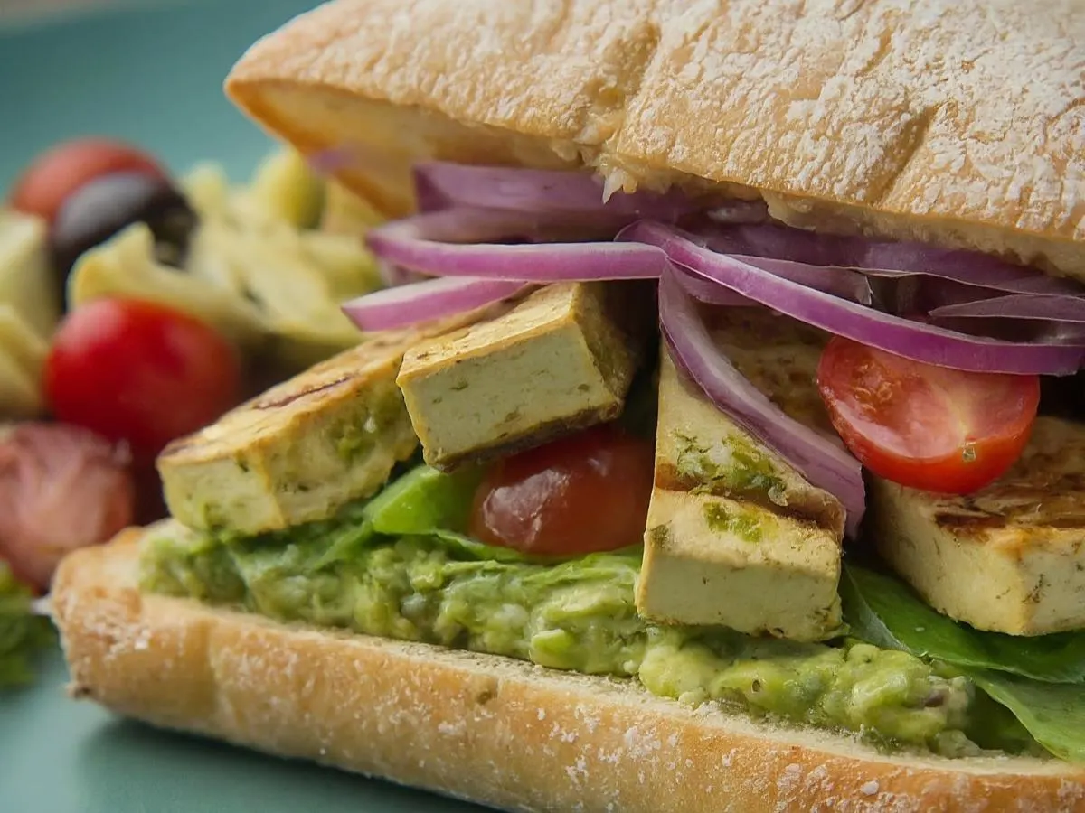 Grilled Tofu Sandwich with Antipasto Salad Grilled Tofu Sandwich with Antipasto Salad