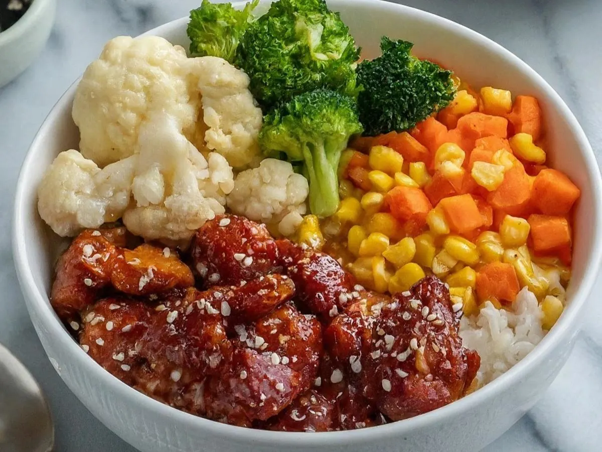 Individual Allergen-Free Korean Bowl with White Rice & Gluten-Free BBQ Chicken Individual Allergen-Free Korean Bowl with White Rice & Gluten-Free BBQ Chicken