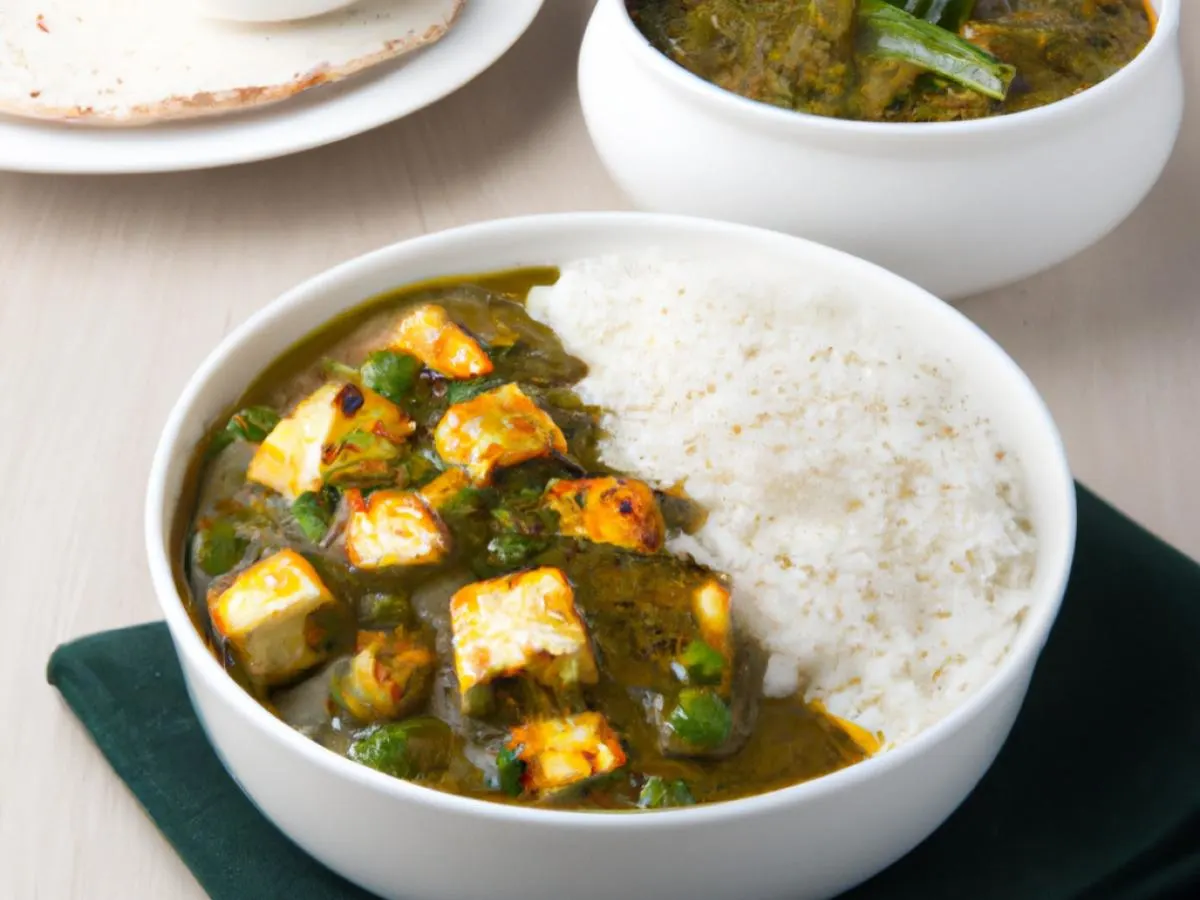 Palak Paneer With Alu Matar and Rice