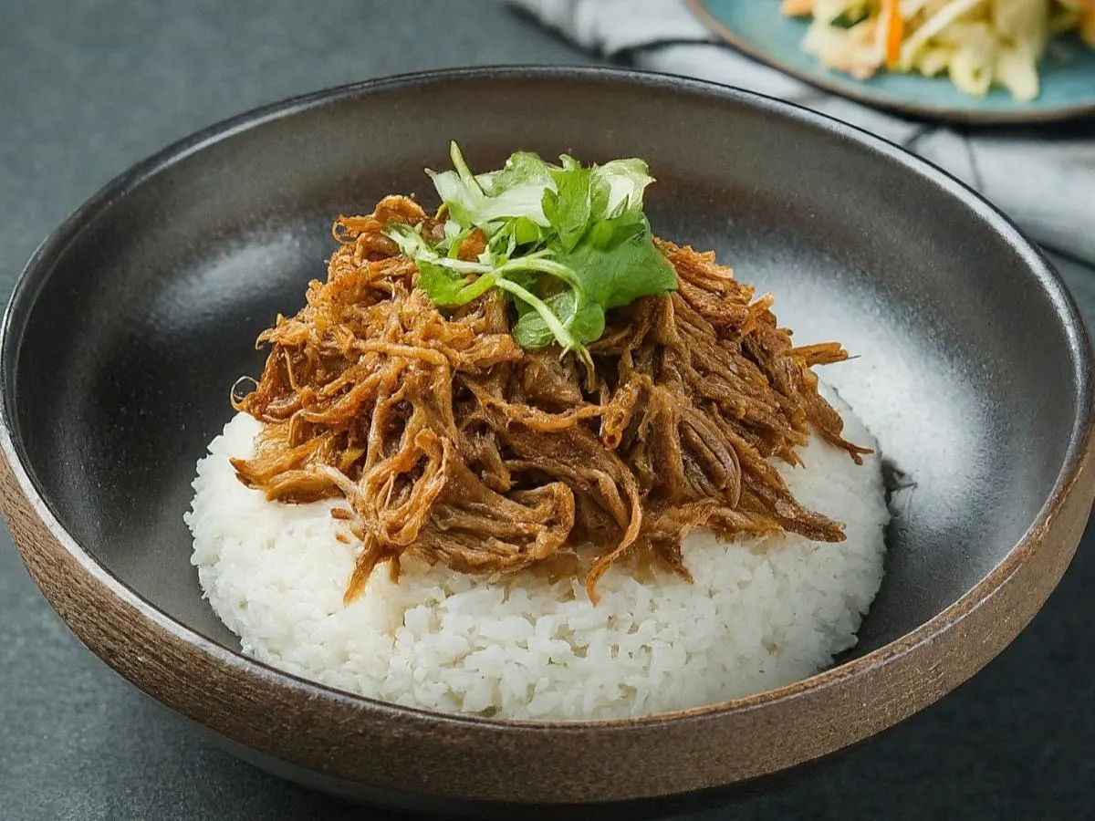 Hawaiian Kalua Pull Pork with Rice + Ginger Slaw