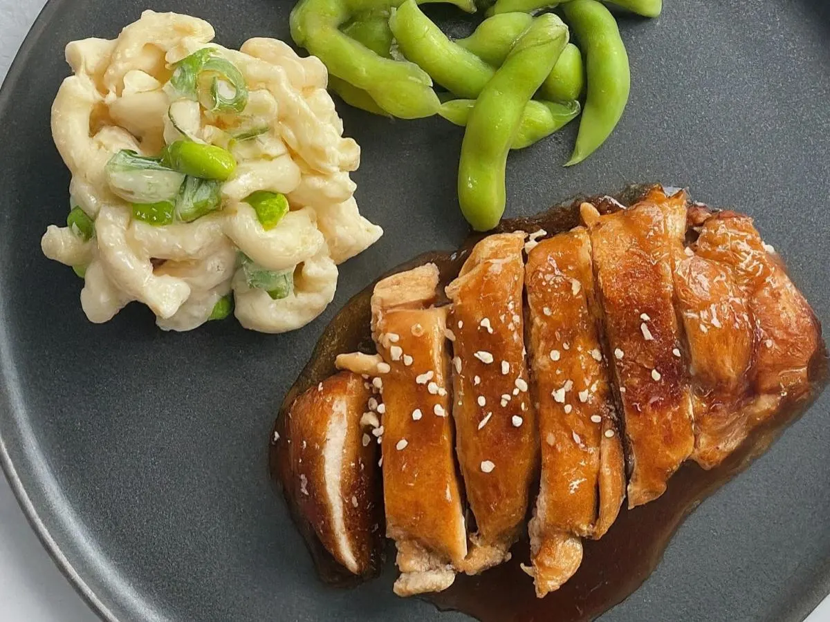 Hawaiian Shoyu Chicken with Mac Salad + Edamame