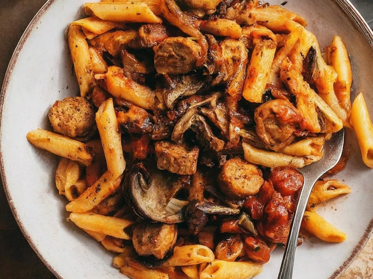 Vegan Boscaiola with Gluten Free Rigatoni Vegan Boscaiola with Gluten Free Rigatoni