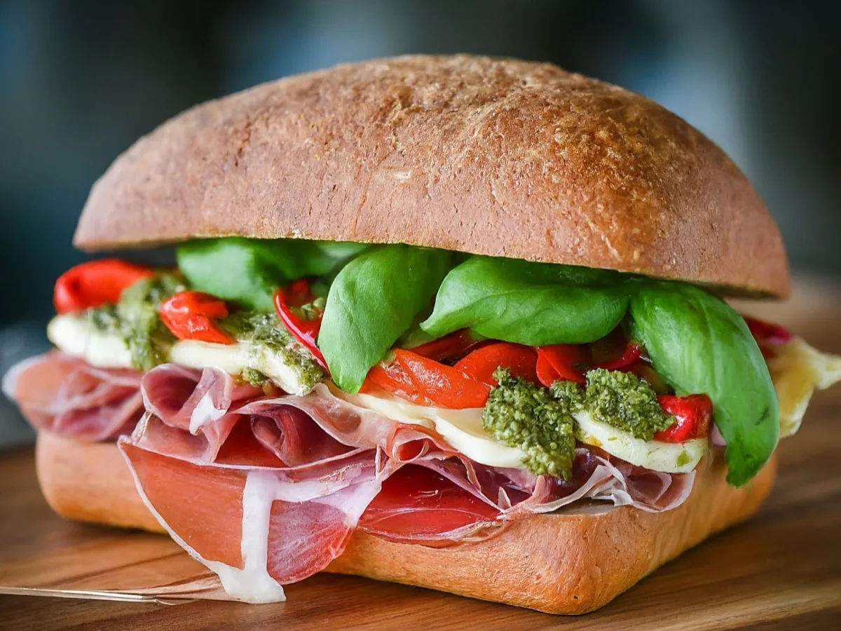 GLUTEN FREE Italian Prosciutto, Genoa Salami, Black Forest Ham, Provolone, Basil, Roasted Peppers, Pesto & Arugula GLUTEN FREE Italian Prosciutto, Genoa Salami, Black Forest Ham, Provolone, Basil, Roasted Peppers, Pesto & Arugula
